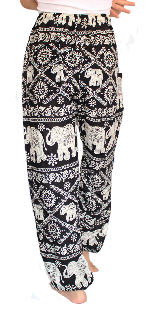 Black Elephant Harem Pants With Drawstring Waist - Bohemian Harem Pants