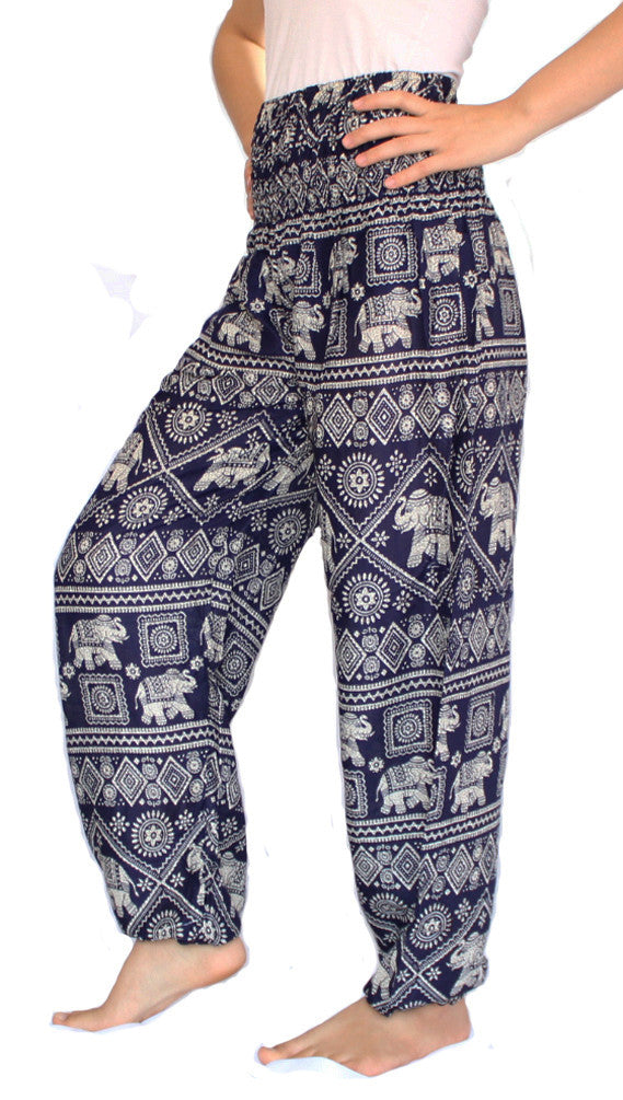 Dark Blue Elephant Harem Pants - Bohemian Harem Pants