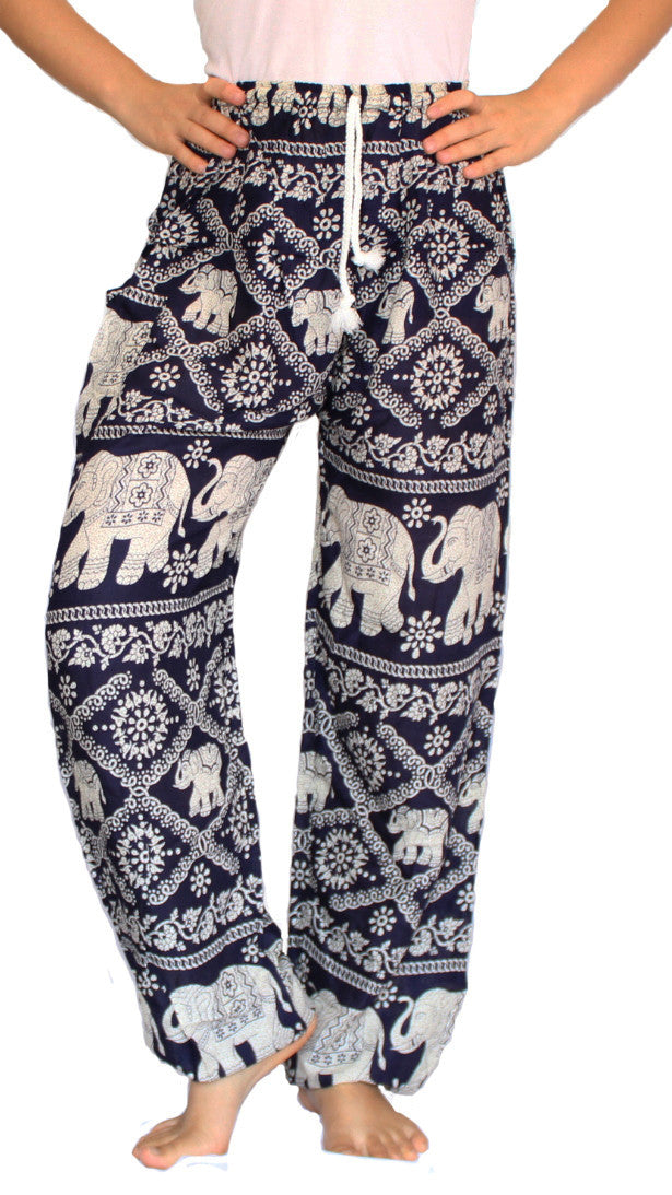 Dark Blue Elephant Harem Pants With Drawstring Waist Bohemian Harem Pants Elephant Boho Hippie Pants from Thailand