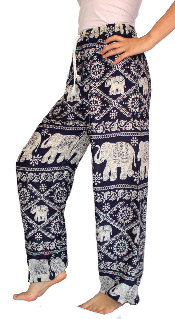 Dark Blue Elephant Harem Pants With Drawstring Waist Bohemian