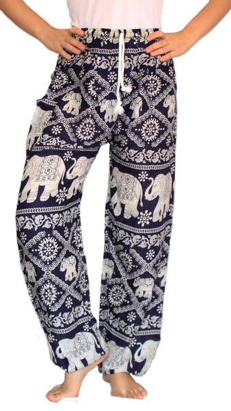 Dark Blue Elephant Harem Pants With Drawstring Waist