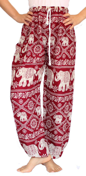 Red Elephant Harem Pants With Drawstring Waist