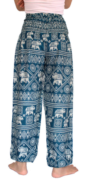 Green Turquoise Elephant Harem Pants