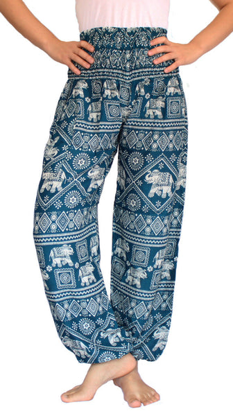 Green Turquoise Elephant Harem Pants