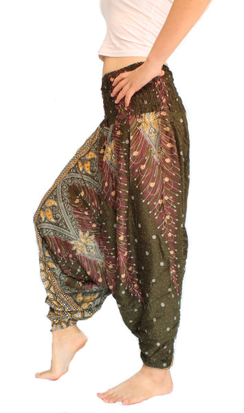 Dark Green Peacock Aladdin Pants