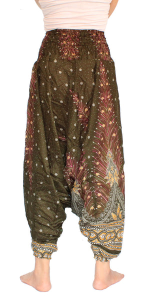 Dark Green Peacock Aladdin Pants