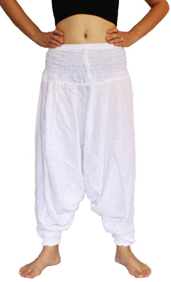 Buy Women's White Genie Aladdin Ninja Hippy Boho Harem Pants For Yoga Dance  Travel Unisex Pants – Enimane
